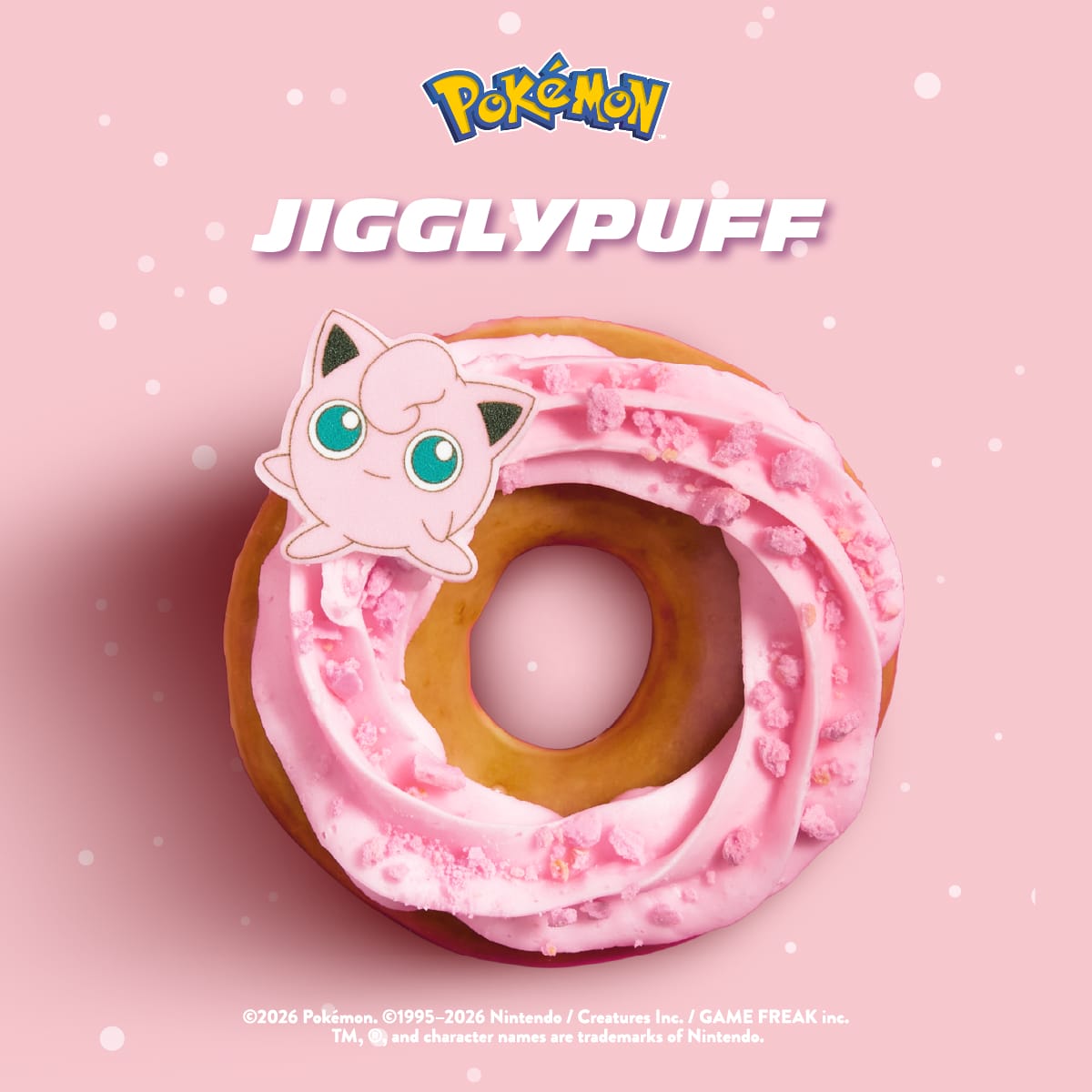 Dona Jigglypuff de Krispy Kreme Ecuador, con glaseado rosa y pieza comestible de fondant