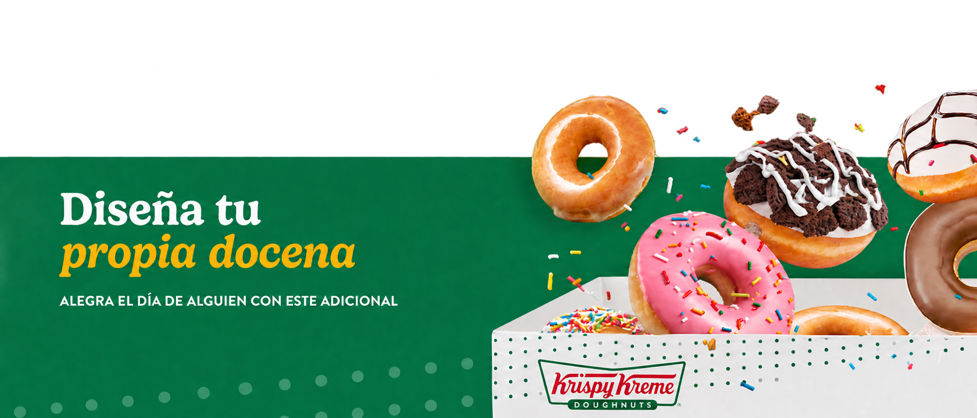 Colección especial de donas Krispy Kreme Ecuador en banner 3D con efecto de donas saliendo